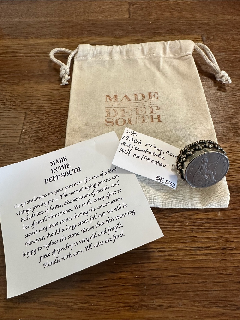 Made In The Deep South 1930’s Silver Coin Statement Ring - Adjustable - MIDS